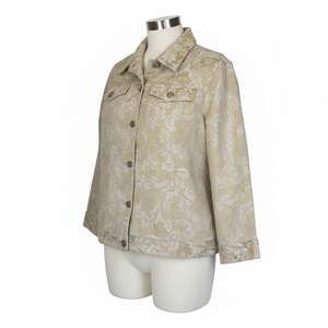 Ruby Rd. Tan Damask Floral Button-Up Jacket Size 18